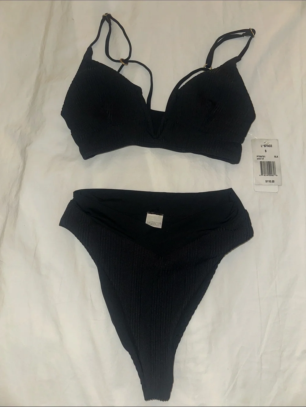 l*space Black Ribbed V-Waist Bikini Set